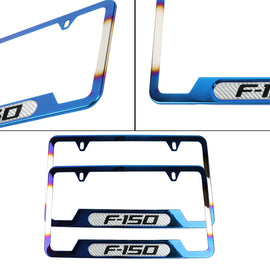 Brand New Universal 2PCS F-150 Titanium Burnt Blue Metal License Plate Frame