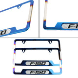 Brand New Universal 2PCS F-150 Titanium Burnt Blue Metal License Plate Frame
