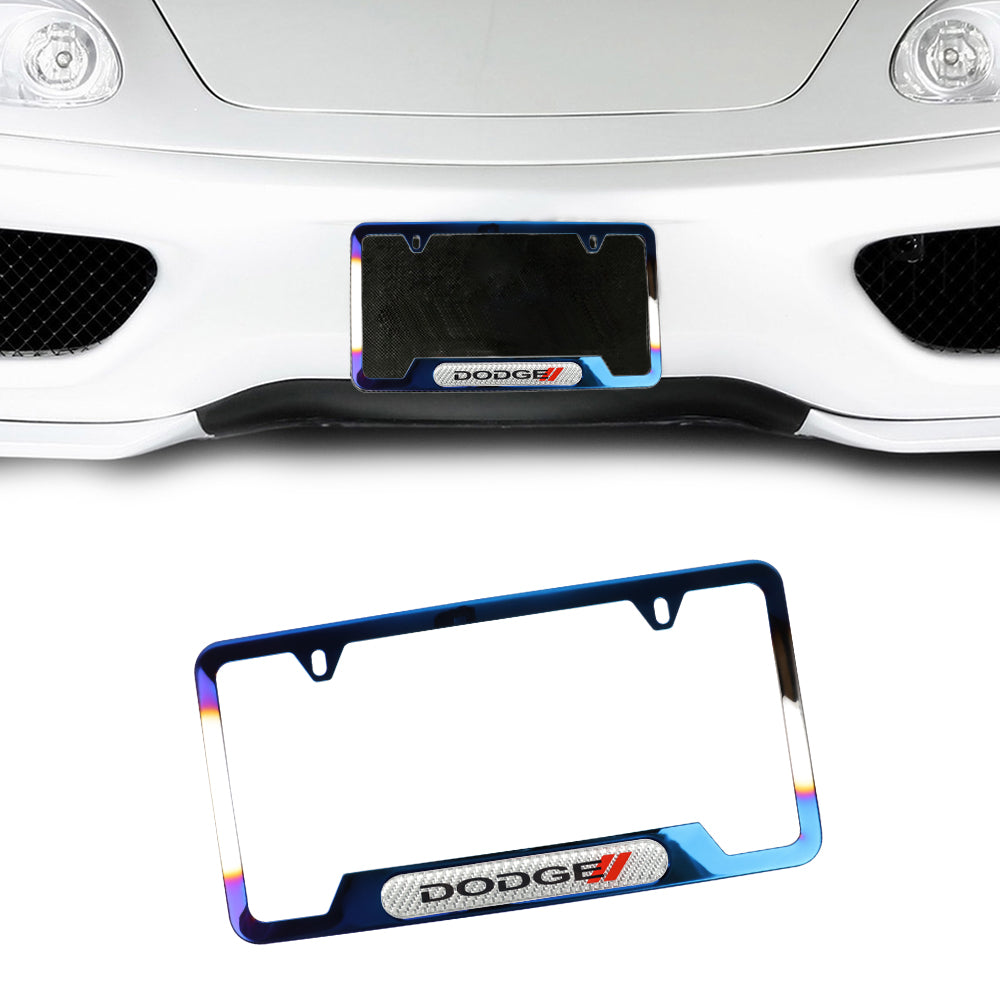Brand New Universal 1PCS Dodge Titanium Burnt Blue Metal License Plate Frame