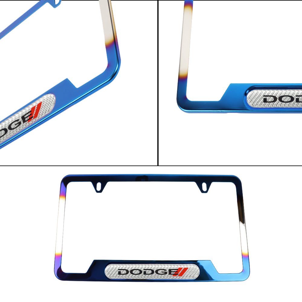 Brand New Universal 1PCS Dodge Titanium Burnt Blue Metal License Plate Frame