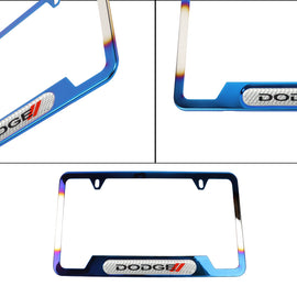 Brand New Universal 1PCS Dodge Titanium Burnt Blue Metal License Plate Frame