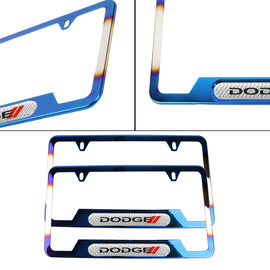 Brand New Universal 2PCS Dodge Titanium Burnt Blue Metal License Plate Frame