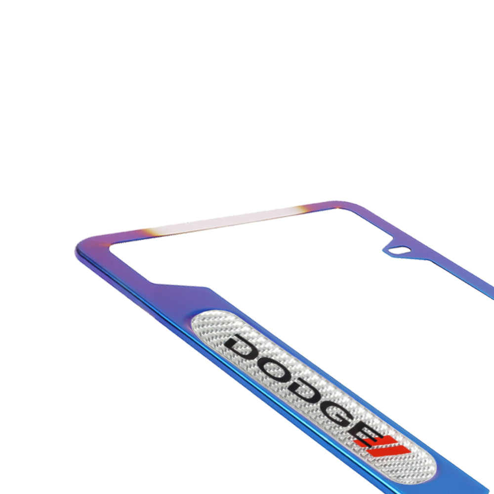 Brand New Universal 1PCS Dodge Titanium Burnt Blue Metal License Plate Frame