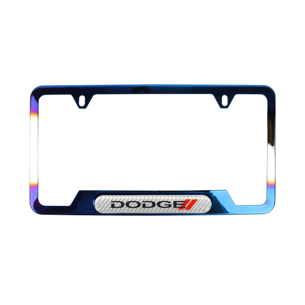 Brand New Universal 1PCS Dodge Titanium Burnt Blue Metal License Plate Frame