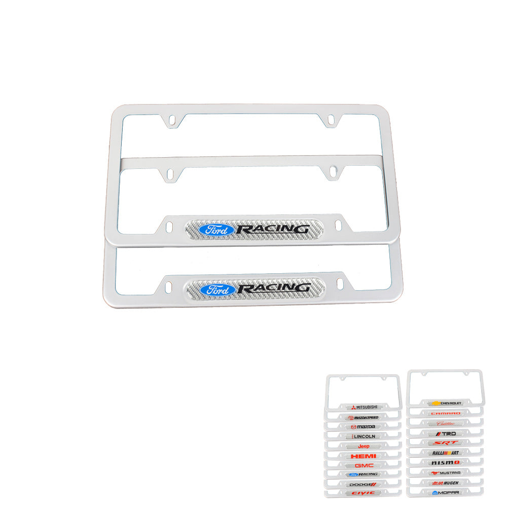 Brand New Universal 2PCS Ford Racing Silver Metal License Plate Frame