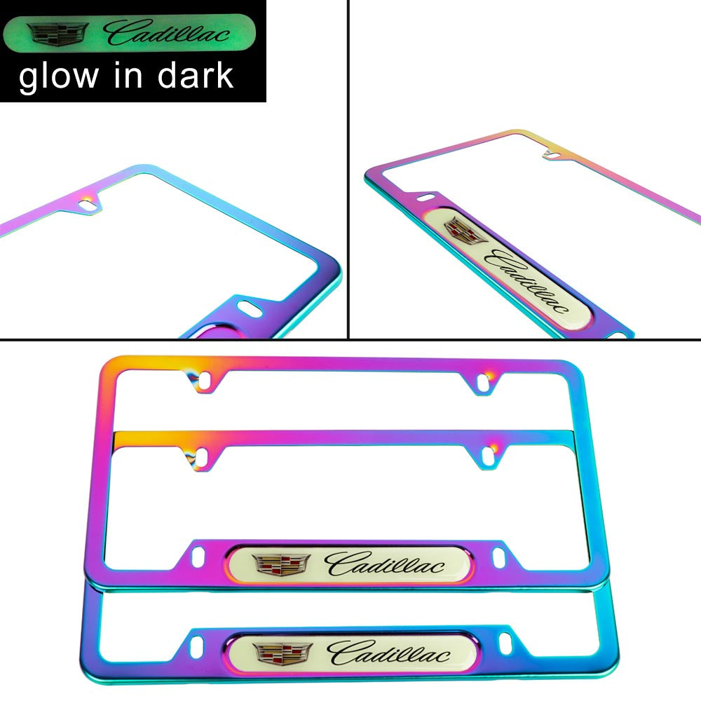 Brand New Universal 2PCS Cadillac Neo Chrome Metal License Plate Frame