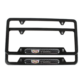 Brand New Universal 2PCS CADILLAC Carbon Fiber Look Metal License Plate Frame