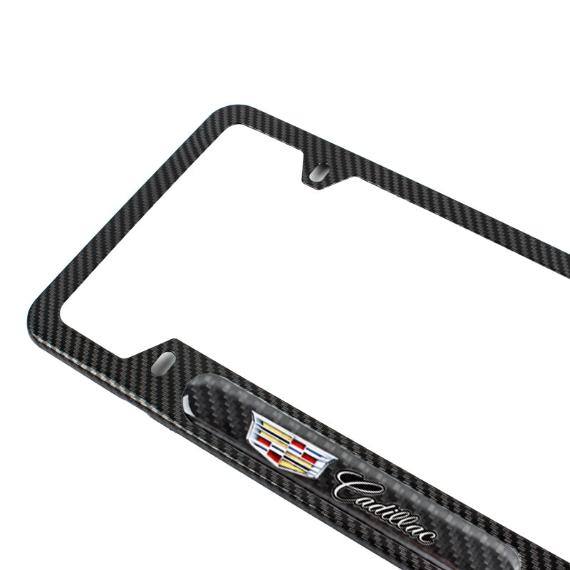 Brand New Universal 2PCS CADILLAC Carbon Fiber Look Metal License Plate Frame
