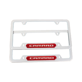 Brand New Universal 2PCS CAMARO Silver Metal License Plate Frame