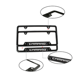 Brand New Universal 2PCS Camaro Carbon Fiber Look Metal License Plate Frame