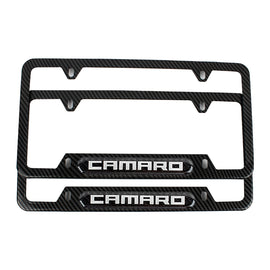 Brand New Universal 2PCS Camaro Carbon Fiber Look Metal License Plate Frame