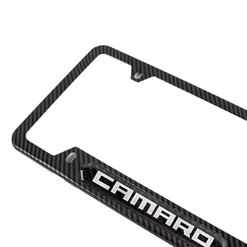Brand New Universal 2PCS Camaro Carbon Fiber Look Metal License Plate Frame