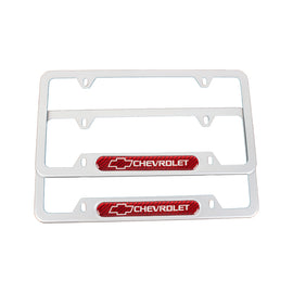 Brand New Universal 2PCS CHEVROLET Silver Metal License Plate Frame