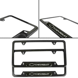Brand New Universal 2PCS CHEVROLET Carbon Fiber Look Metal License Plate Frame