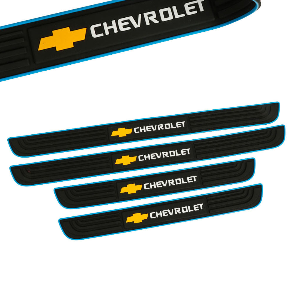Brand New 4PCS Universal Chevrolet Blue Rubber Car Door Scuff Sill Cover Panel Step Protector