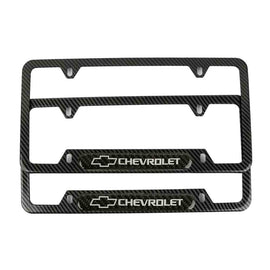 Brand New Universal 2PCS CHEVROLET Carbon Fiber Look Metal License Plate Frame