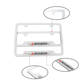 Brand New Universal 2PCS Mitsubishi Silver Metal License Plate Frame