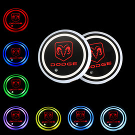 BRAND NEW UNIVERSAL V2 2PCS DODGE Switchable Seven Colorful LED Car Cup Holder Mat Coaster Pad