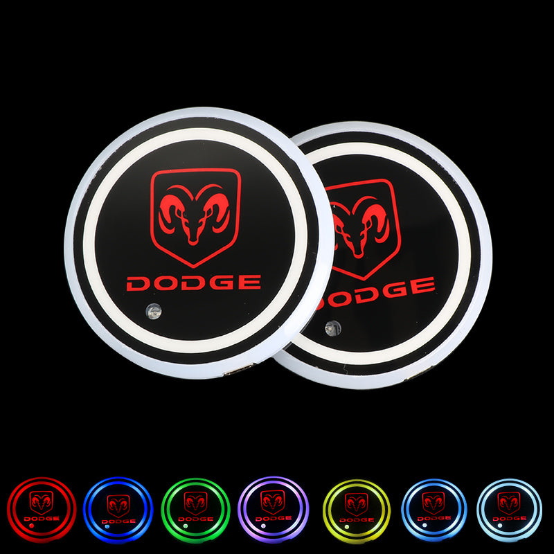 BRAND NEW UNIVERSAL V2 2PCS DODGE Switchable Seven Colorful LED Car Cup Holder Mat Coaster Pad