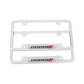 Brand New Universal 2PCS Dodge Silver Metal License Plate Frame
