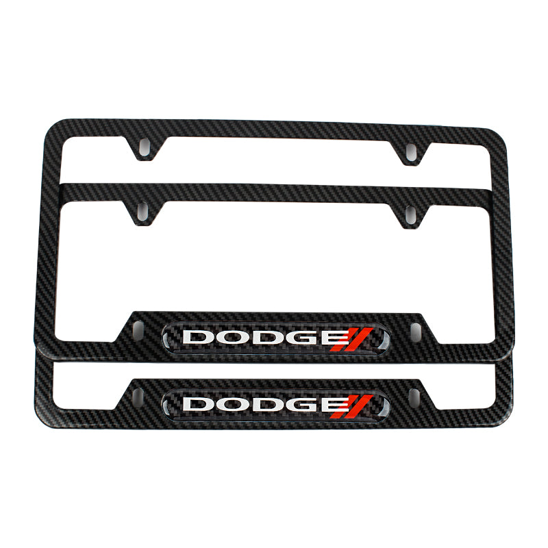 Brand New Universal 2PCS Dodge Carbon Fiber Look Metal License Plate Frame