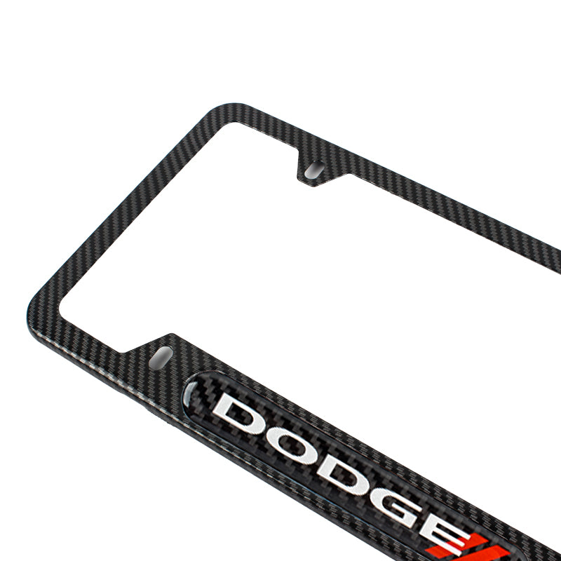 Brand New Universal 2PCS Dodge Carbon Fiber Look Metal License Plate Frame