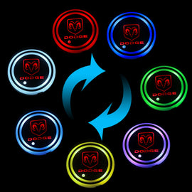 BRAND NEW UNIVERSAL V2 2PCS DODGE Switchable Seven Colorful LED Car Cup Holder Mat Coaster Pad