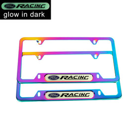 Brand New Universal 2PCS FORD RACING Neo Chrome Metal License Plate Frame