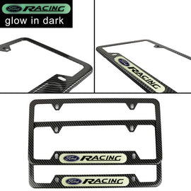 Brand New Universal 2PCS Ford Racing Carbon Fiber Style Metal License Plate Frame