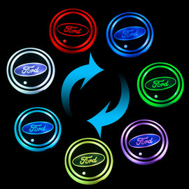 BRAND NEW UNIVERSAL V2 2PCS FORD Switchable Seven Colorful LED Car Cup Holder Mat Coaster Pad