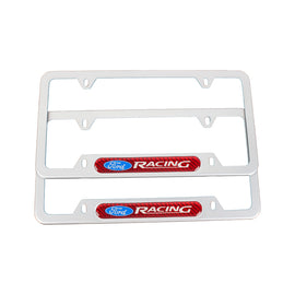 Brand New Universal 2PCS Ford Racing Silver Metal License Plate Frame