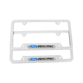 Brand New Universal 2PCS Ford Racing Silver Metal License Plate Frame