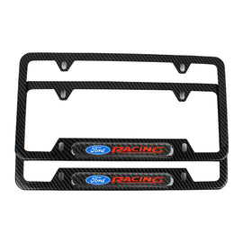 Brand New Universal 2PCS Ford Racing Carbon Fiber Look Metal License Plate Frame