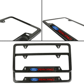 Brand New Universal 2PCS Ford Racing Carbon Fiber Look Metal License Plate Frame