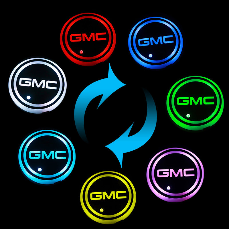 BRAND NEW UNIVERSAL V2 2PCS GMC Switchable Seven Colorful LED Car Cup Holder Mat Coaster Pad