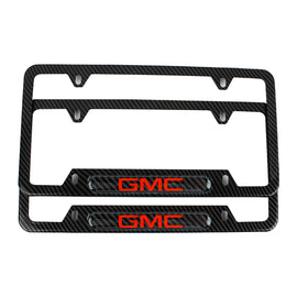 Brand New Universal 2PCS GMC Carbon Fiber Look Metal License Plate Frame