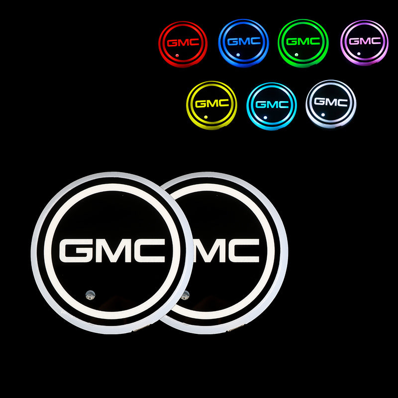 BRAND NEW UNIVERSAL V2 2PCS GMC Switchable Seven Colorful LED Car Cup Holder Mat Coaster Pad