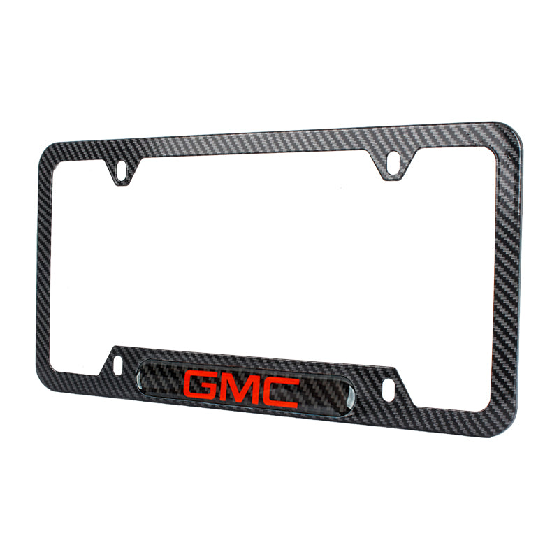 Brand New Universal 2PCS GMC Carbon Fiber Look Metal License Plate Frame
