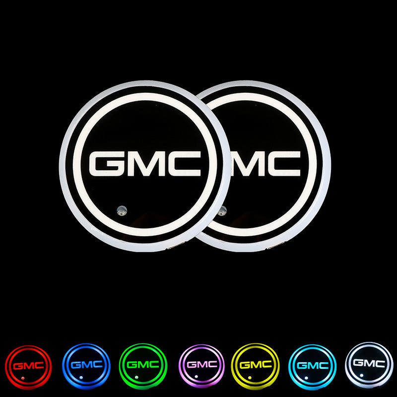 BRAND NEW UNIVERSAL V2 2PCS GMC Switchable Seven Colorful LED Car Cup Holder Mat Coaster Pad