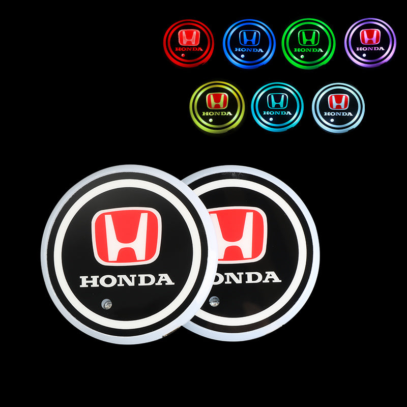 BRAND NEW UNIVERSAL V2 2PCS HONDA Switchable Seven Colorful LED Car Cup Holder Mat Coaster Pad