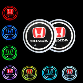 BRAND NEW UNIVERSAL V2 2PCS HONDA Switchable Seven Colorful LED Car Cup Holder Mat Coaster Pad