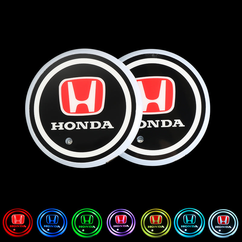 BRAND NEW UNIVERSAL V2 2PCS HONDA Switchable Seven Colorful LED Car Cup Holder Mat Coaster Pad