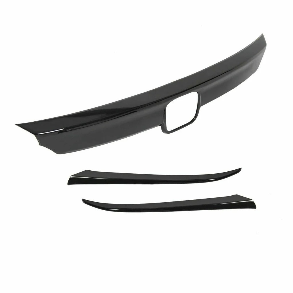 BRAND NEW 3PCS 2016-2021 Honda Civic ABS Glossy Black Front Grille Cover Moulding Trim + Eye Lid