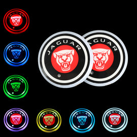 BRAND NEW UNIVERSAL V2 2PCS JAGUAR FACE Switchable Seven Colorful LED Car Cup Holder Mat Coaster Pad