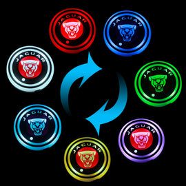 BRAND NEW UNIVERSAL V2 2PCS JAGUAR FACE Switchable Seven Colorful LED Car Cup Holder Mat Coaster Pad
