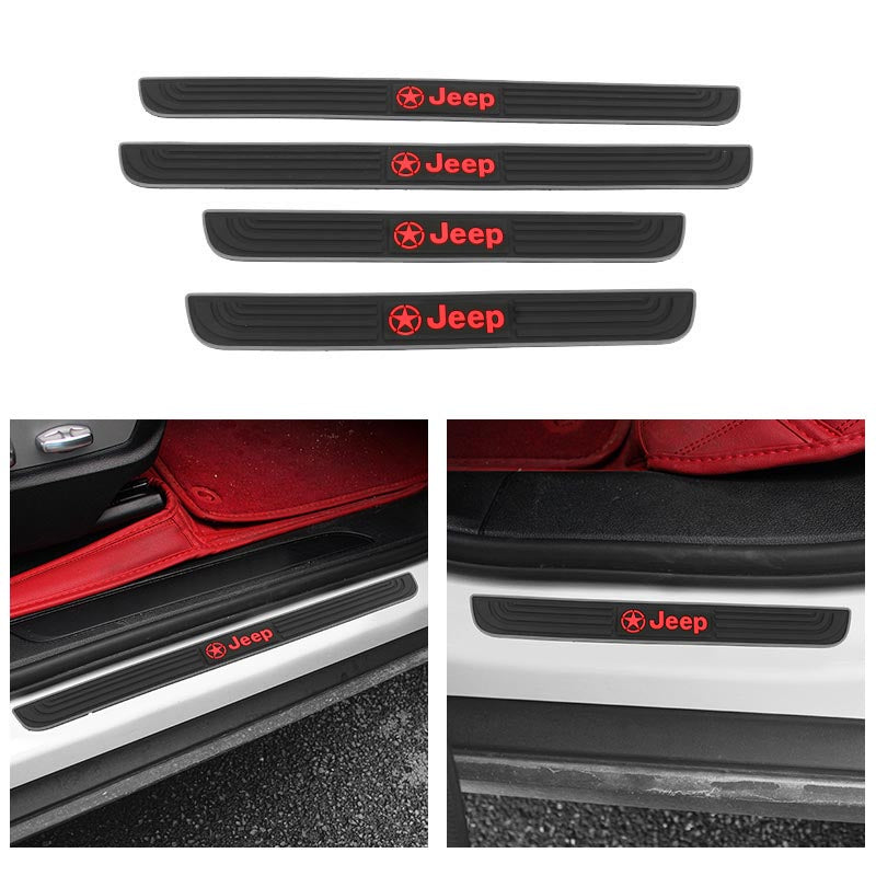 Brand New 4PCS Universal Jeep Silver Rubber Car Door Scuff Sill Cover Panel Step Protector