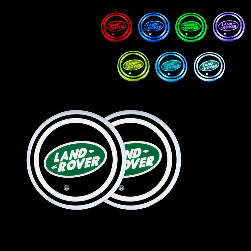 BRAND NEW UNIVERSAL V2 2PCS LAND ROVER Switchable Seven Colorful LED Car Cup Holder Mat Coaster Pad