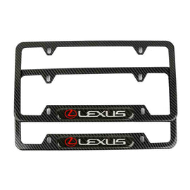 Brand New Universal 2PCS LEXUS Carbon Fiber Look Metal License Plate Frame