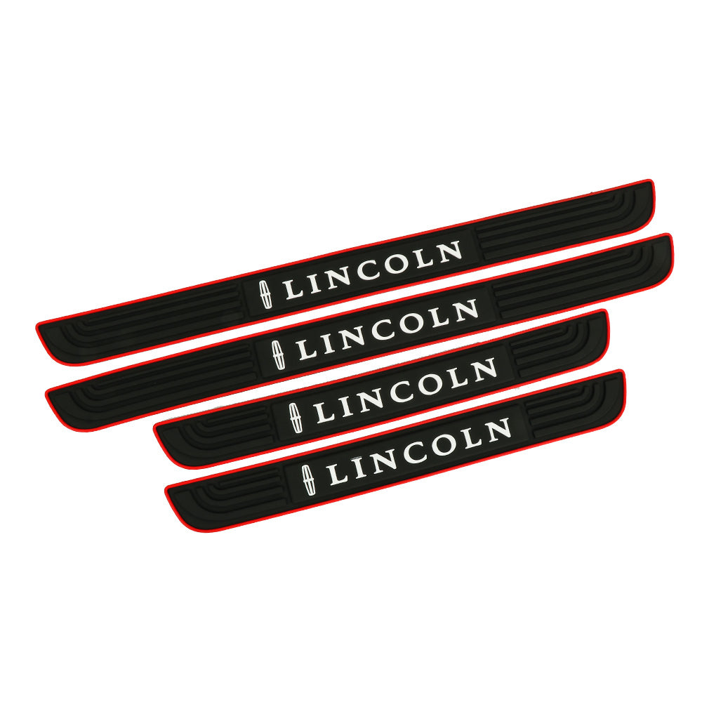 Brand New 4PCS Universal Lincoln Red Rubber Car Door Scuff Sill Cover Panel Step Protector