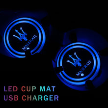 Load image into Gallery viewer, BRAND NEW UNIVERSAL V2 2PCS MASERATI Switchable Seven Colorful LED Car Cup Holder Mat Coaster Pad - JK Racing Inc